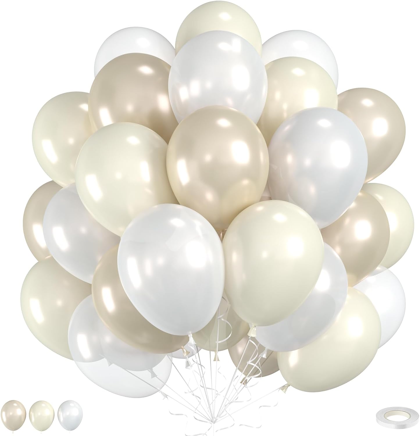 Double Stuffed Pearl Balloons, 60pcs Pearl White Balloons, Two Types Double Stuffed Sand White Balloon For Girls Women Lady Birthday Baby Shower Party Wedding Bridal Shower Engagement Anniversary