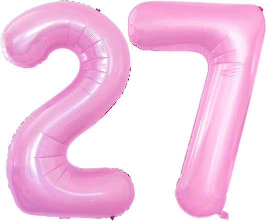 GOER Number 27 Balloons for 27th Birthday Party Decorations,42 Inch Jumbo Foil Helium 72 Balloons for 72nd Birthday Party Decoration (Light Pink)