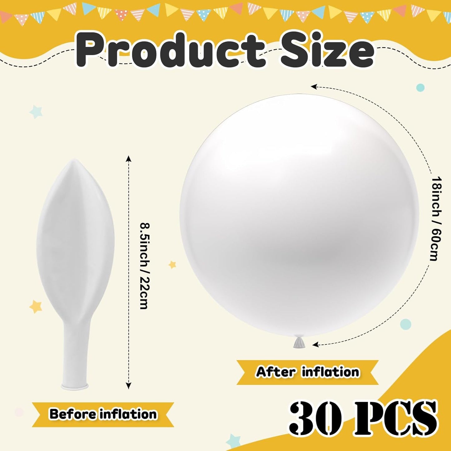 30 pcs White Balloons 18 Inch - Large Thick Latex Balloon for Birthday Bridal Shower Wedding Party Decorations