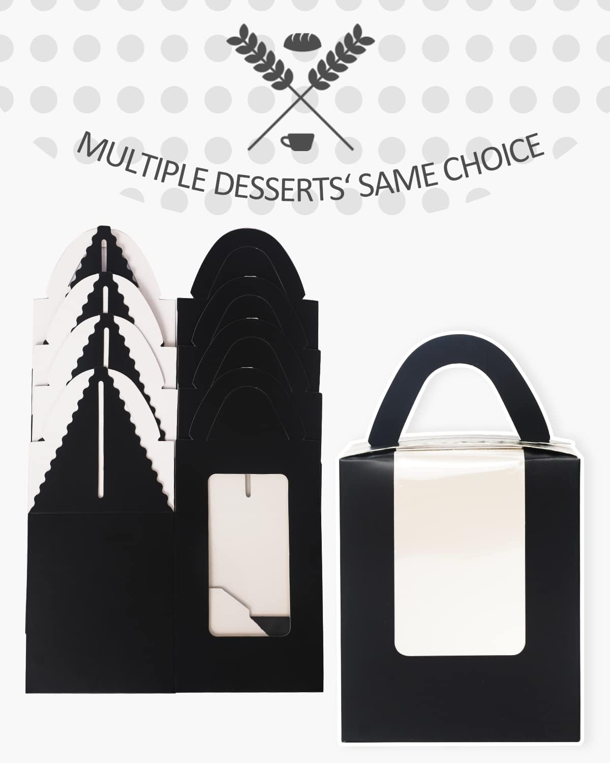 qiqee Black Cupcake Boxes Individual 100 Packs Cupcake Holders Disposable Single Cupcake Boxes with Window 3.6" 3.6"*4.3" Cupcake Containers