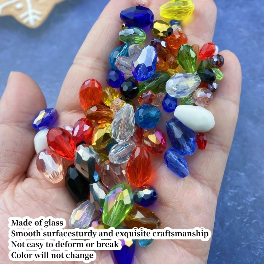 100pcs 8x12mm Teardrop Crystal Glass Beads Vertical Hole Faceted Glass Teardrop Spacer Beads for Bracelets Necklace Earring DIY Jewelry Making Craft(Gold)