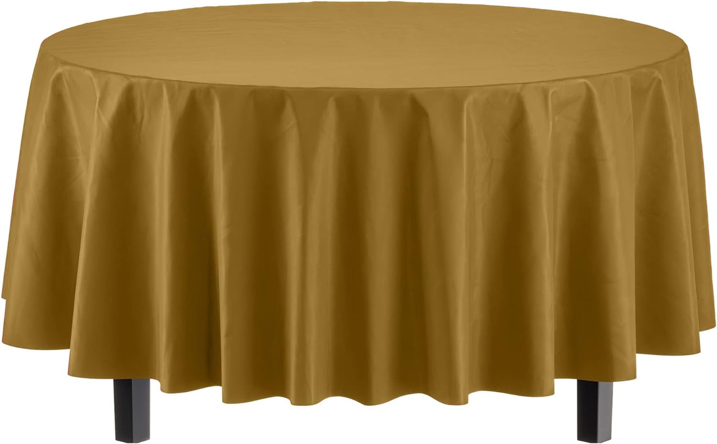 12-Pack Premium Plastic Tablecloth 84in. Round Table Cover - Gold