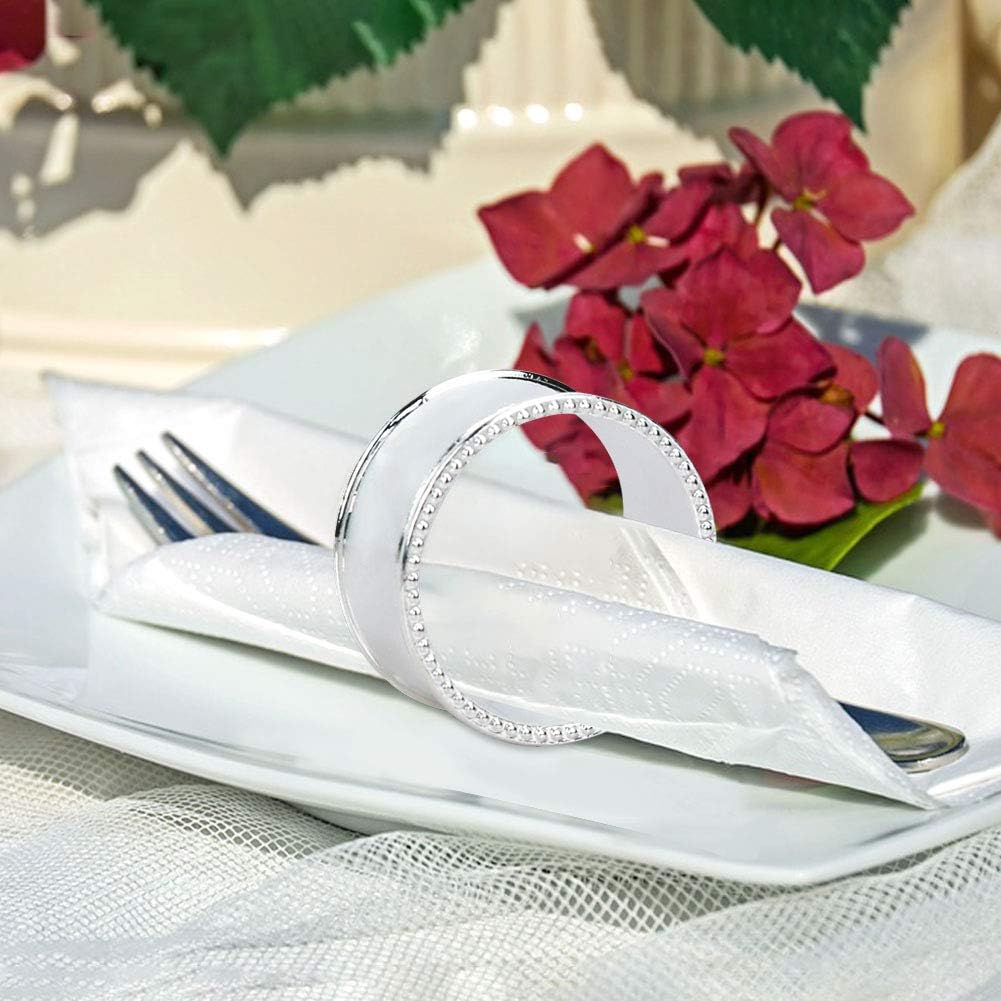 12 Pcs Stainless Steel Bead Side Napkin Rings Delicate Serviette Buckles (Silver)