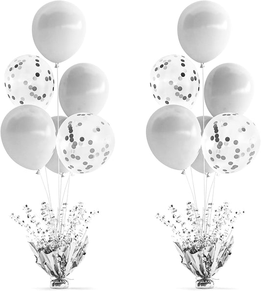2 Set Silver Balloon Centerpieces for Tables with Balloon Stand Kit Perfect for Parties Birthday Baby Showers 50th Anniversary Party Decorations