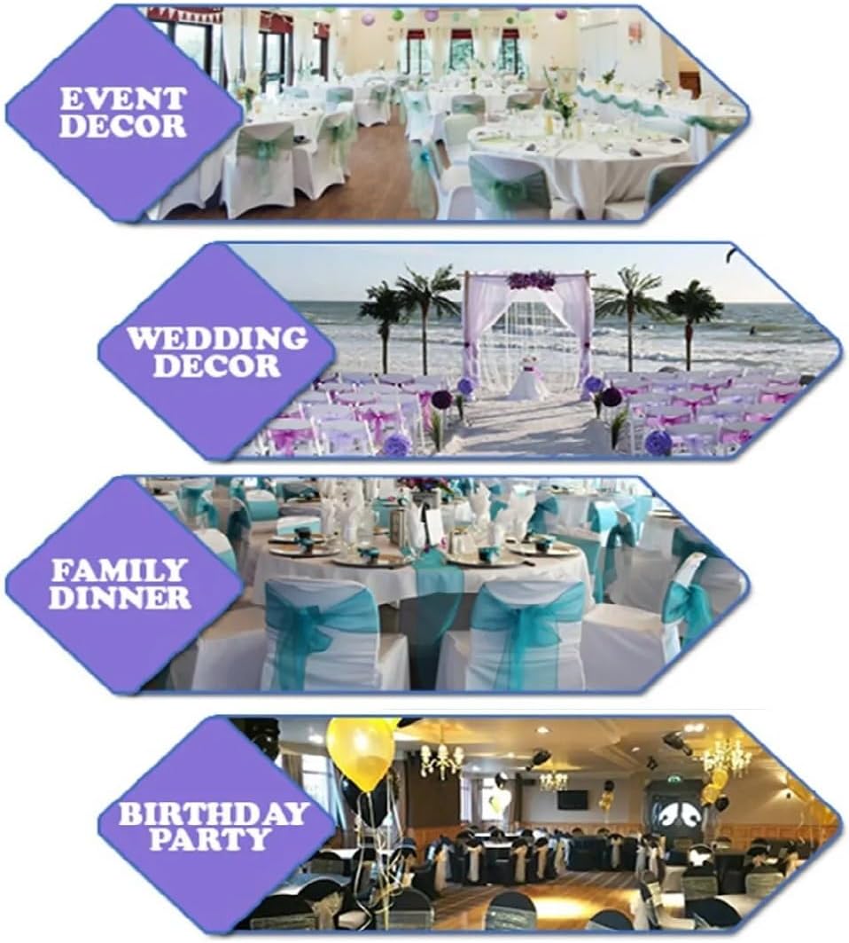 New Organza Chair Bow/Sash Décor for Wedding Reception Events Banquets Bows Decoration Sashes - (25, White New)