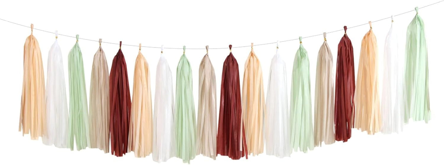 Sage-Green Burgundy Champagne-Gold Tassel-Garland - 25pcs Boho Wedding Party Decorations Banner Streamers,Birthday Bridal Baby ShowerTassels,Engagement Bachelorette Christmas Decor Panduola