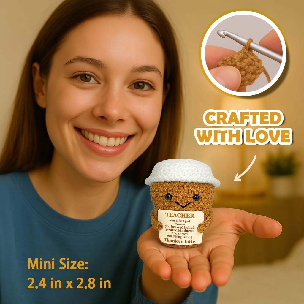 Teacher Appreciation Gifts for Women Men, Birthday Thank You Gift for Mentor Professor, Cute Funny Positive Esspresso Emotional Crochet Handmade Support Coffee Gifts