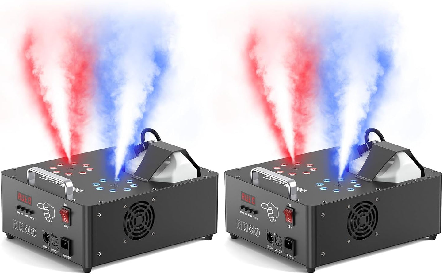 2000W Professional Fog Machine Dual Nozzle with 16 RGB LED, DMX Control Adjustable Smoke Direction, 2.5L Tank LCD Display 30000CFM for Halloween Christmas Stage DJ Party Club Events-2PC