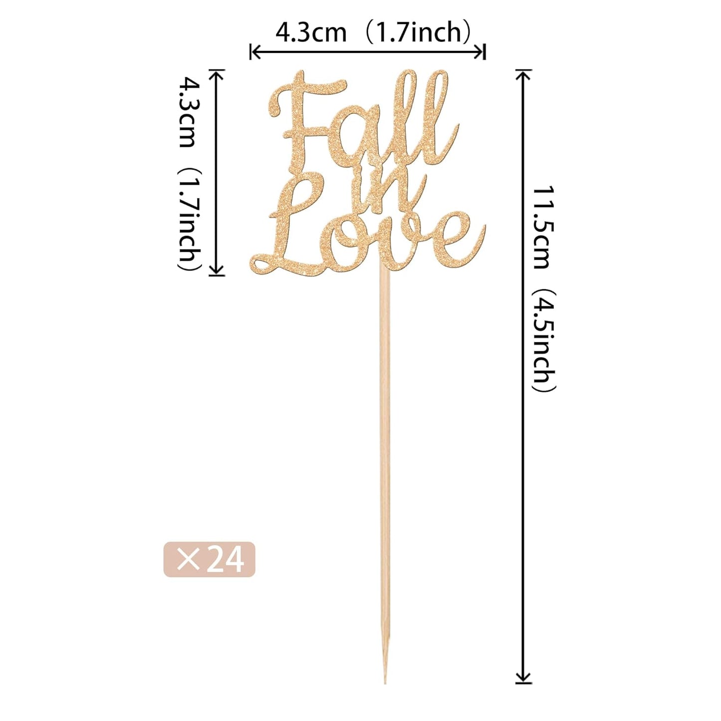 24 PCS Fall in Love Cupcake Toppers Glitter Fall Theme Bridal Shower Cupcake Picks for Autumn Wedding Engagement Anniversary Birthday Bridal Shower Party Cake Decorations Supplies Champagne Gold