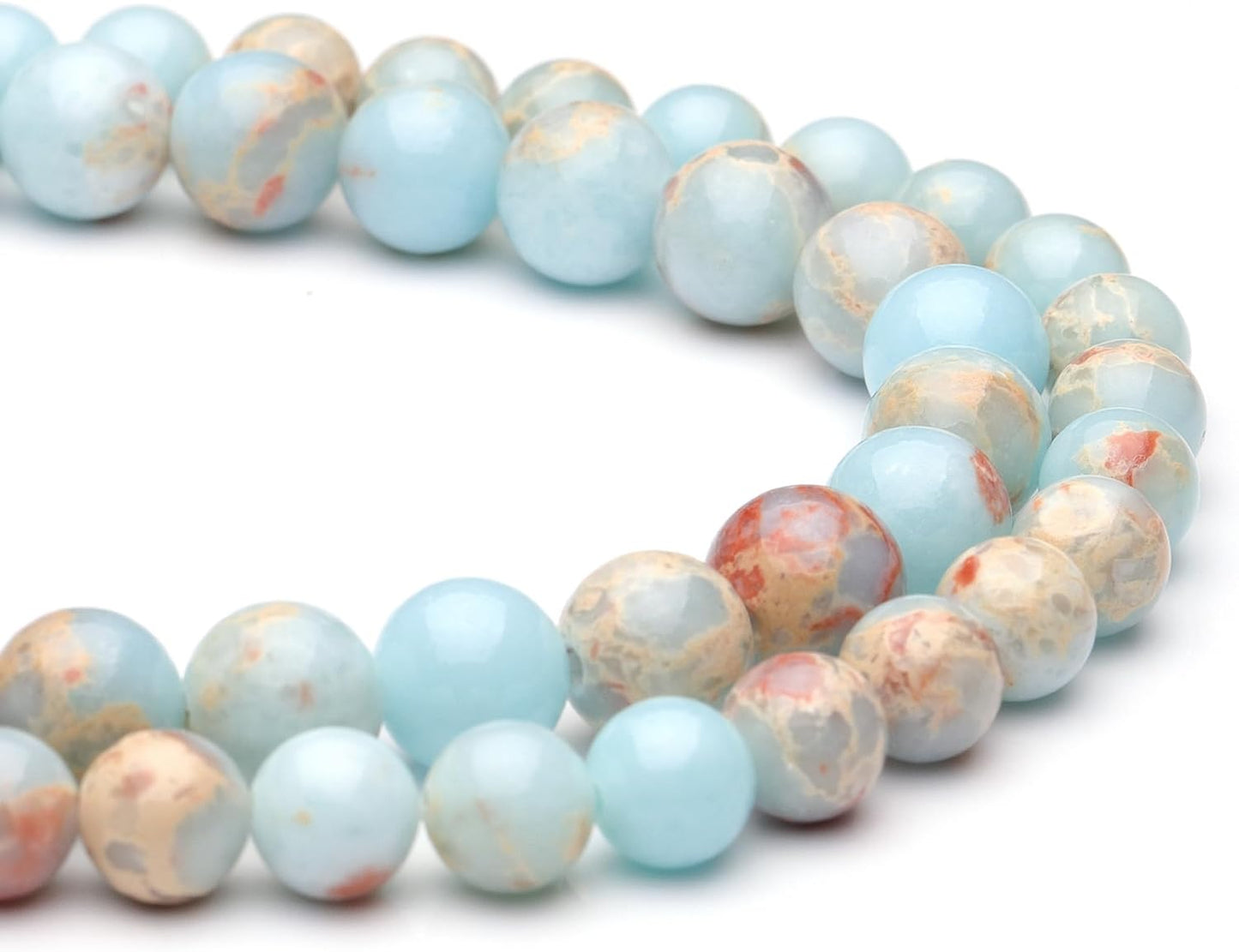 10mm Natural Stone Beads for Jewelry Making,Sky Blue Jasper Polished Smooth Round Gemstone Beads for Bracelet Necklace 15 Inch