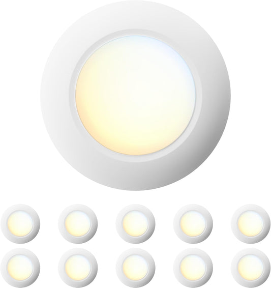 10 Packs 4 Inch White LED Low Profile Recessed & Surface Mount Disk Light, Round, 10W, 600 Lumens, 5CCT Field Selectable, CRI80, DOB Design, Dimmable, Wet Rated & ETL Listed