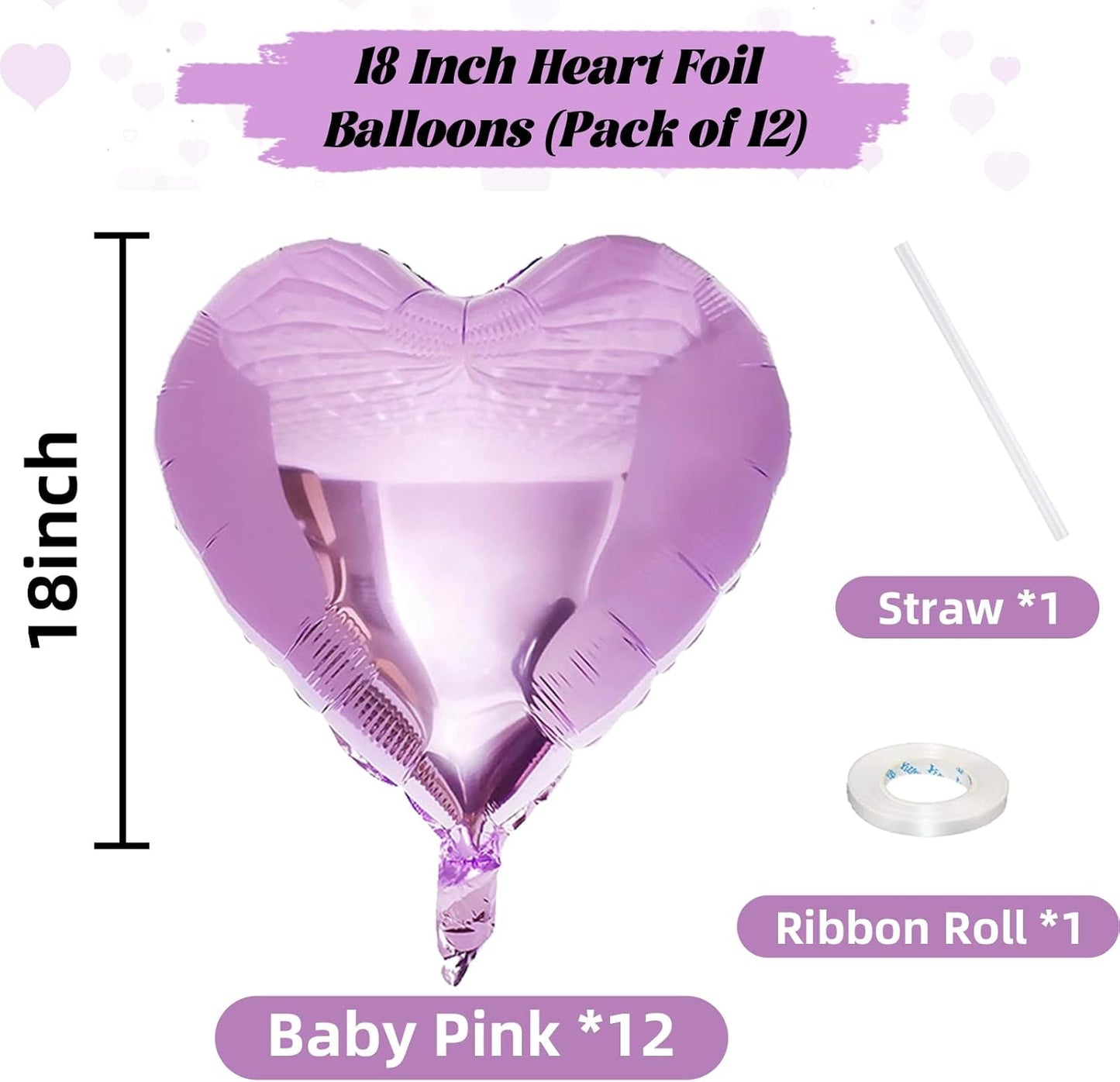 Purple Foil Heart Balloons, 12Pcs Lavender Purple Heart Shape Mylar Balloons, 18 Inch Light Purple Helium Heart Balloons for Girls Women Birthday Wedding Baby Shower Valentines Anniversary
