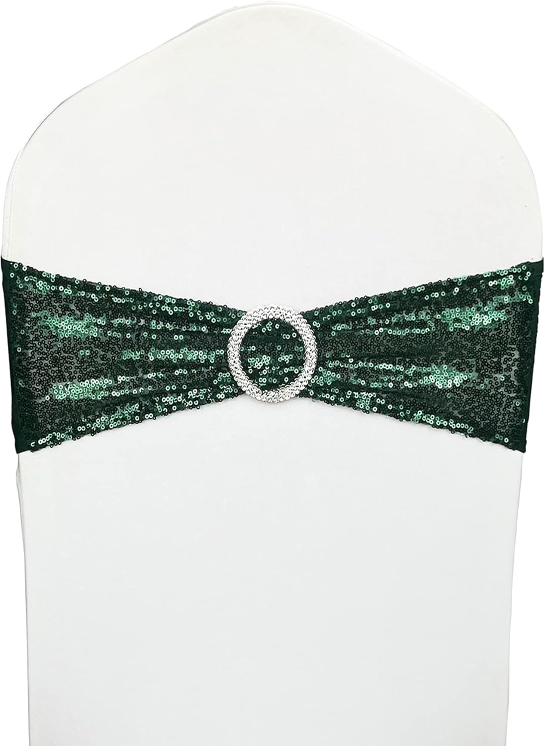 100 Pcs Chair Sashes Sequin Stretch Chair Bands Dark Green Spandex Polyester Bows for Party Hotel Wedding Banquets Decoration - Hunter Emerald Green