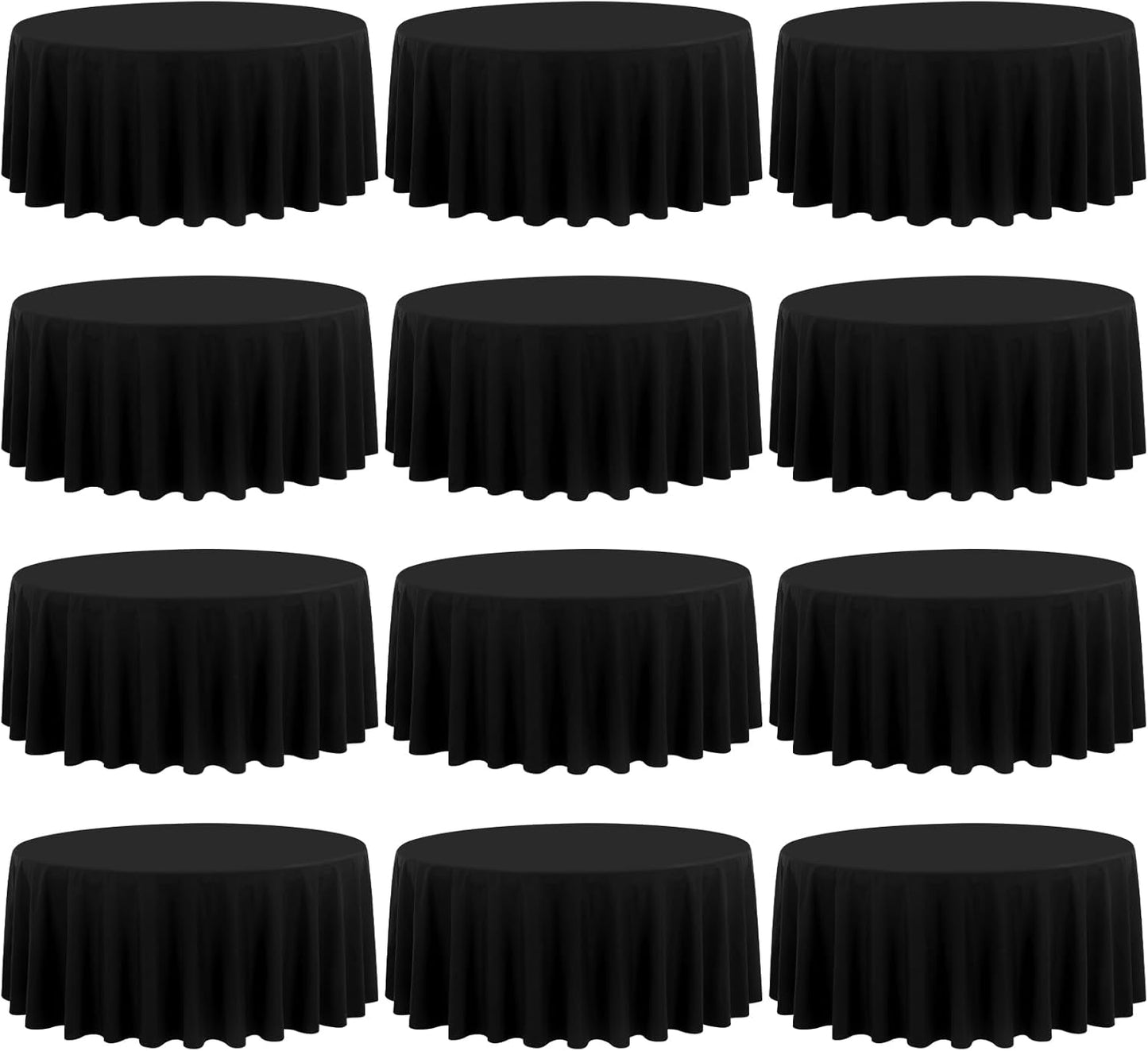 12 Pack 120 Inch Round Tablecloth, Black Polyester Fabric Table Cloth for Round Table, Washable Tablecover for Wedding Party Dining Buffet Banquet Restaurant and Camping