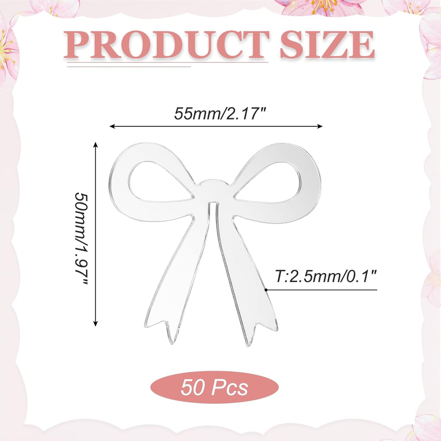 PATIKIL 50 Pcs Bow Drink Tags, Acrylic Wine Glass Charms Reusable Drink Markers for Party Wedding Birthday and Events Accessories, Mirror Silver