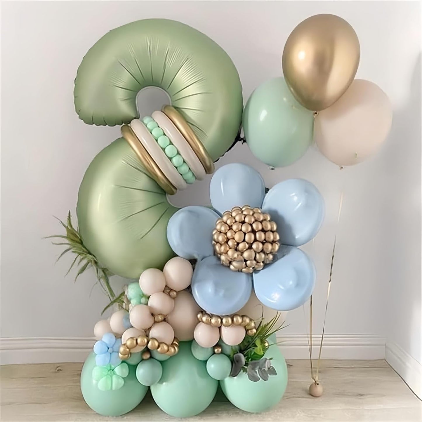 Sage Green 5 Balloons, 40" Giant Helium Foil Number 0-9 Olive Green Birthday Balloon for Boys Girls, Self Inflating Digit 5 Balloons for Women Men Anniversary Jungle Safari Party Decorations Supplies