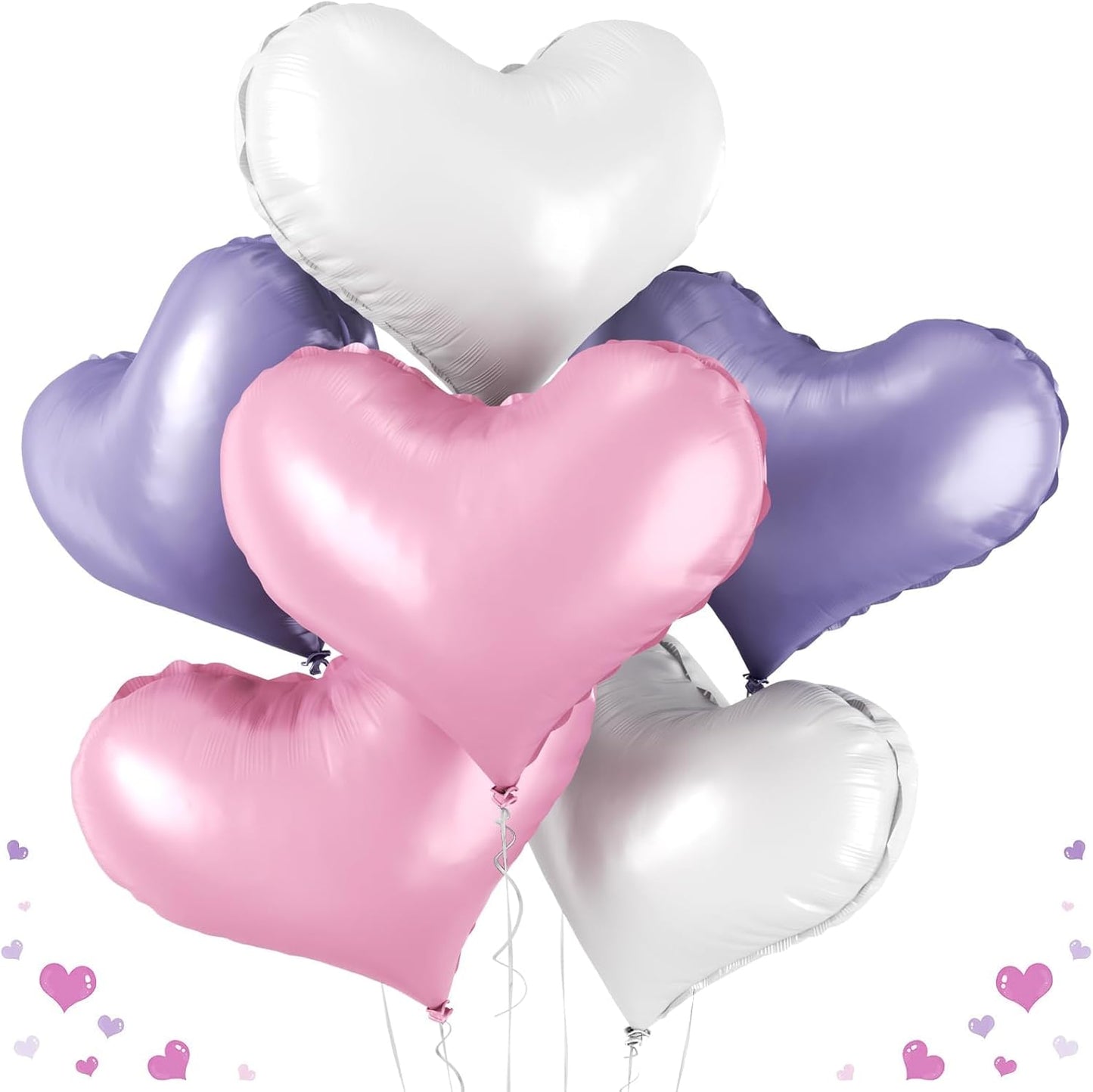 24 Inch Pink Purple White Heart Balloons, Pink Purple Heart Shaped Foil Balloons, Heart Balloon for Girls Women Valentines Day Bridal Shower Wedding Birthday Party Supplies