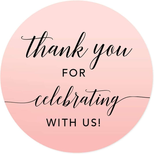 Andaz Press Blush Pink Rose Elegant Party Collection, Round Circle Label Stickers, Thank You for Celebrating with US, 40-Pack, Favors Decor Envelope Seals