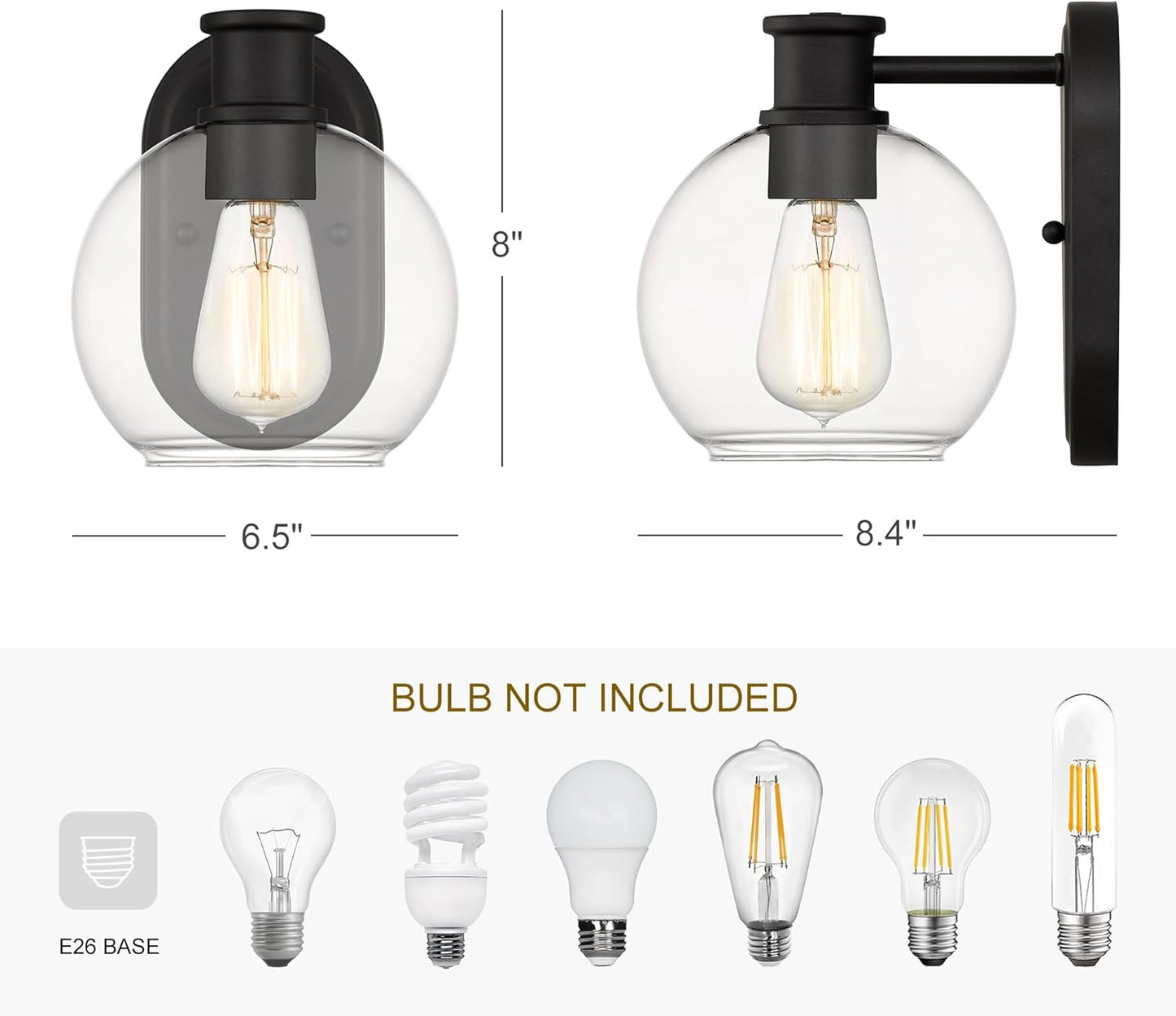 Dan Modern Farmhouse 1-Light Wall Sconces Light with Clear Glass Globe Shade in Dark Bronze Finish for Hallway, Entryway, Bathroom, Garage, Kitchen, Living Room