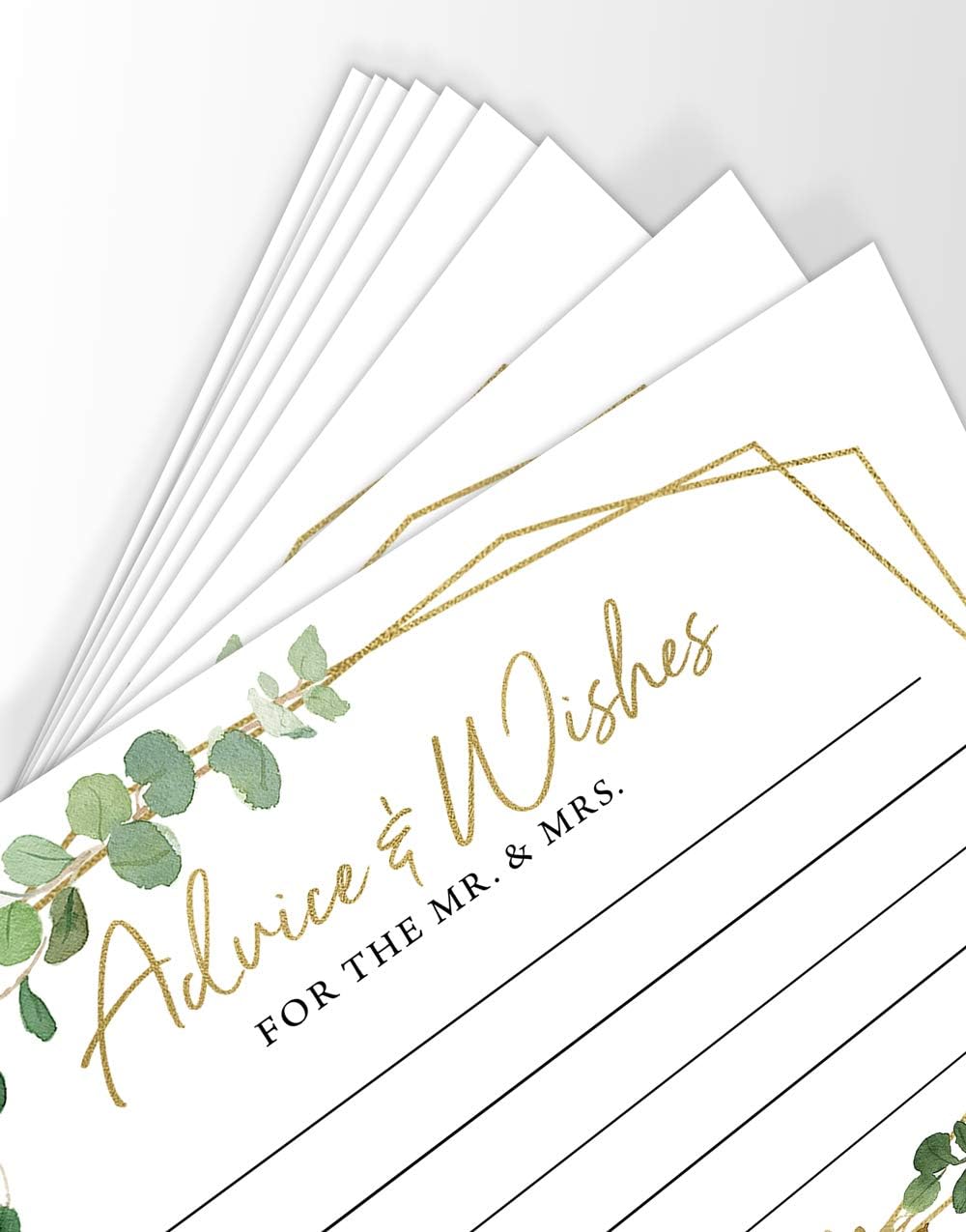 Printed Party Advice and Wishes for The Mr and Mrs – Wedding Advice Cards for Bridal Shower, Games and Favors for Guests, Botanical Greenery Decor, 50 Cards