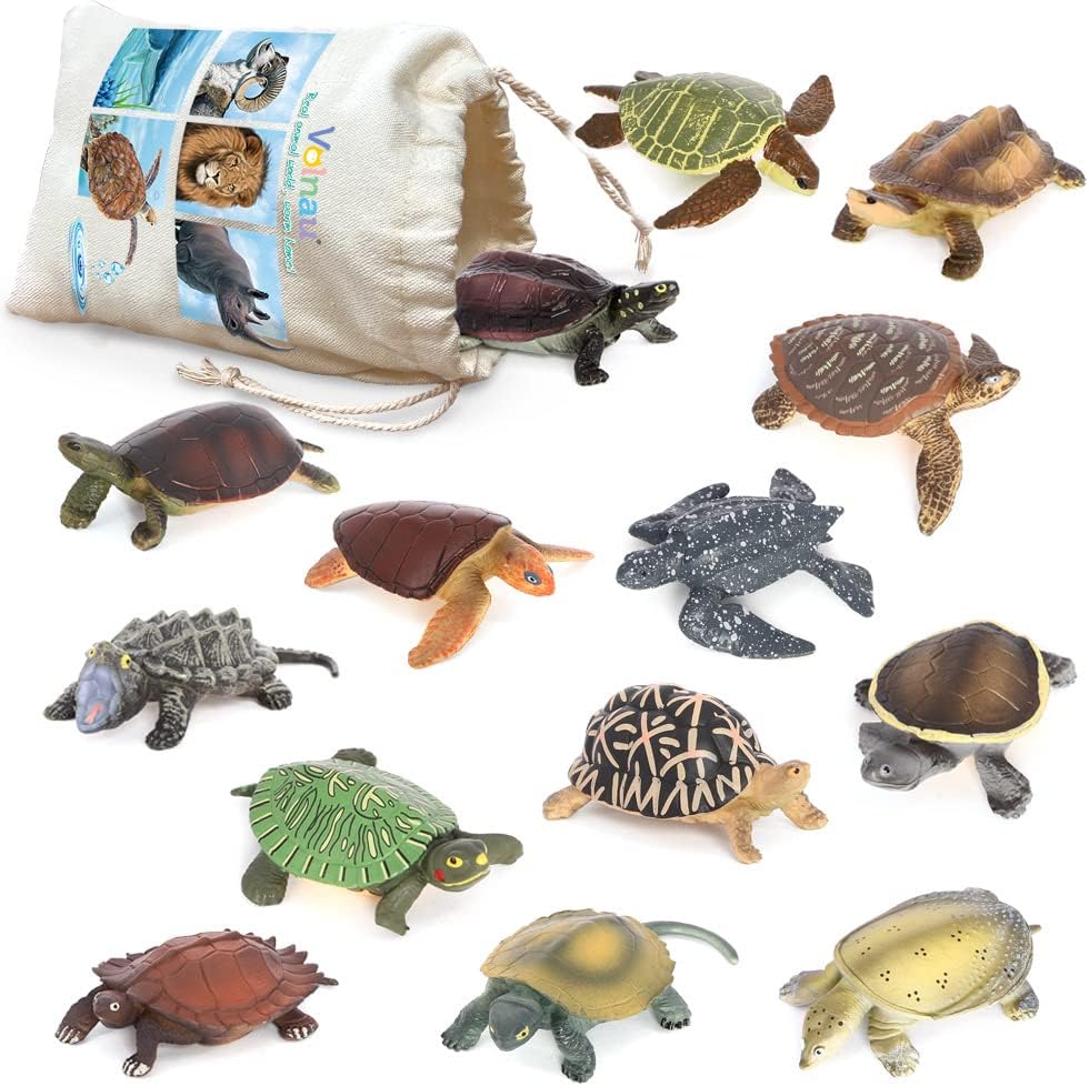 Volnau Mini Sea Turtle Figures 14PCS Animal Toys Figurines for Kindergarten Toddlers Kids Ocean Sea Creature Cake Topper Pack