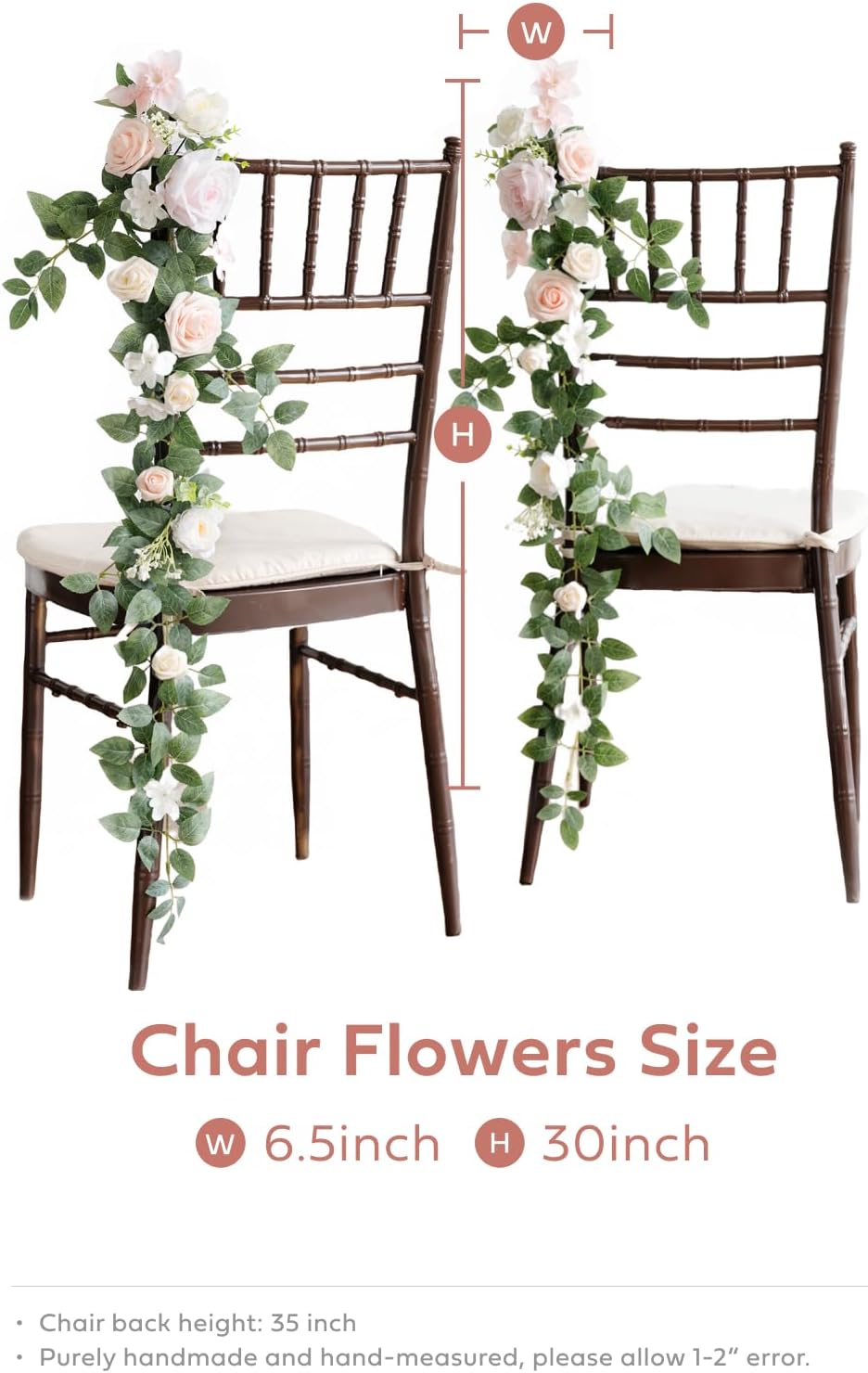 Ling's Moment 10pcs Wedding Chair Decorations Aisle Floral Swag Artificial Pew Flowers Hanging Garland Blush Pink & Cream For Ceremony Reception Church Rose Floral Faux Arrangement Party Outdoor Decor