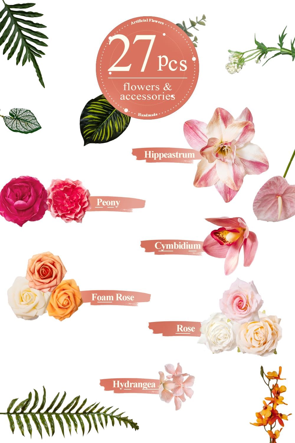 TINGE TIME Artificial Flowers Tropical Citrus & Pink Flower Combo for DIY Summer Wedding Bouquets Table Centerpieces Arrangements Party Baby Shower Home Decorations