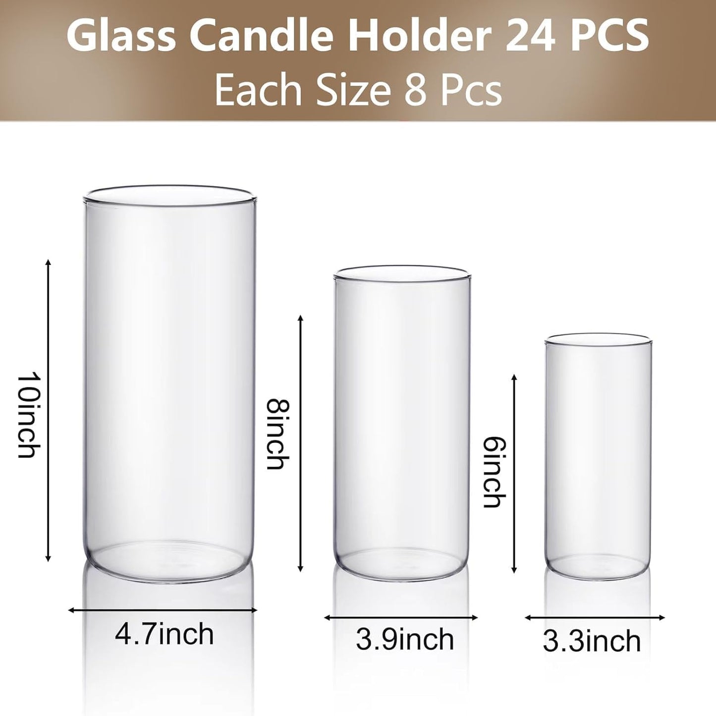 PHOSPHOR Hurricand Candle Holder 24 PCS, Glass Pillar Candle Holder, Clear Glass Cylinder Candleholder Glass Cylinder Vase for Centerpieces Wedding Party Decoration