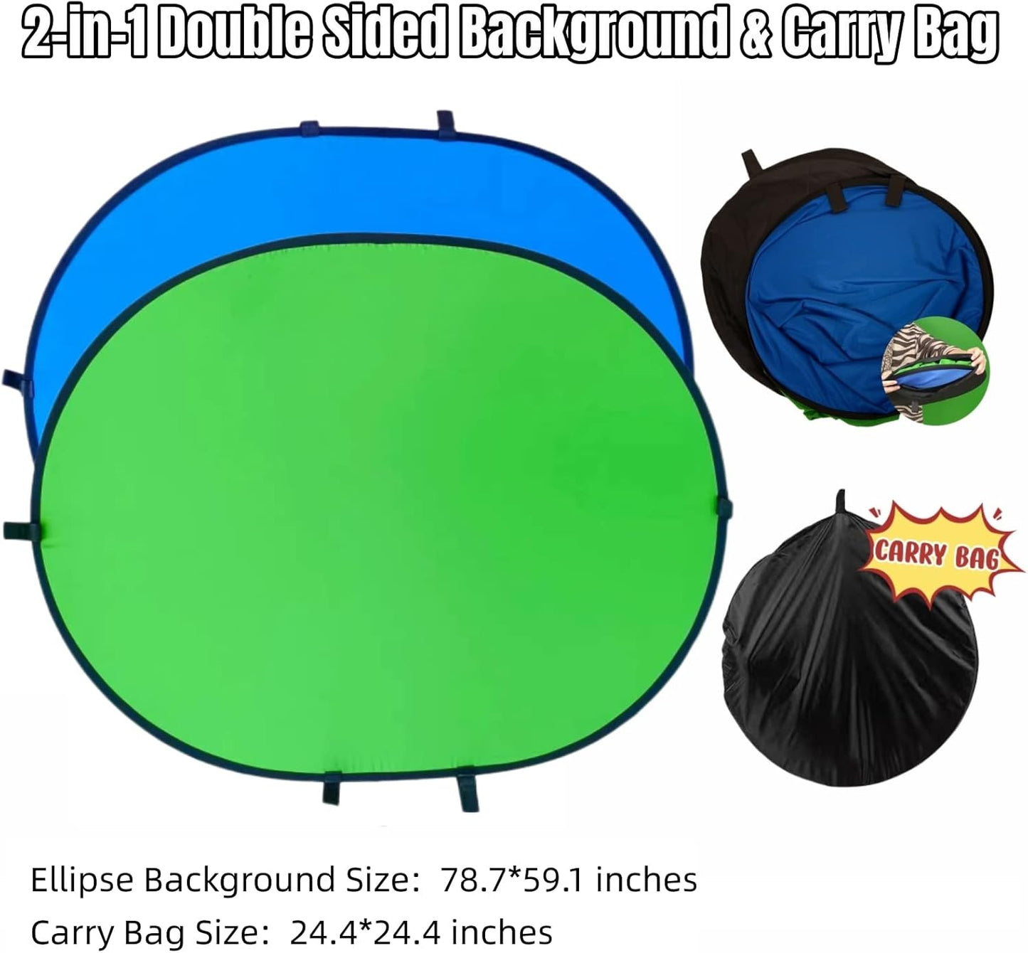 Blue Green Screen Backdrop Double Sided Collapsible Greenscreen Backdrop with Carrying Bag,Portable Pop Up Green Screen Background for Streaming Webcam, Blue & Green 59.1 * 78.7"