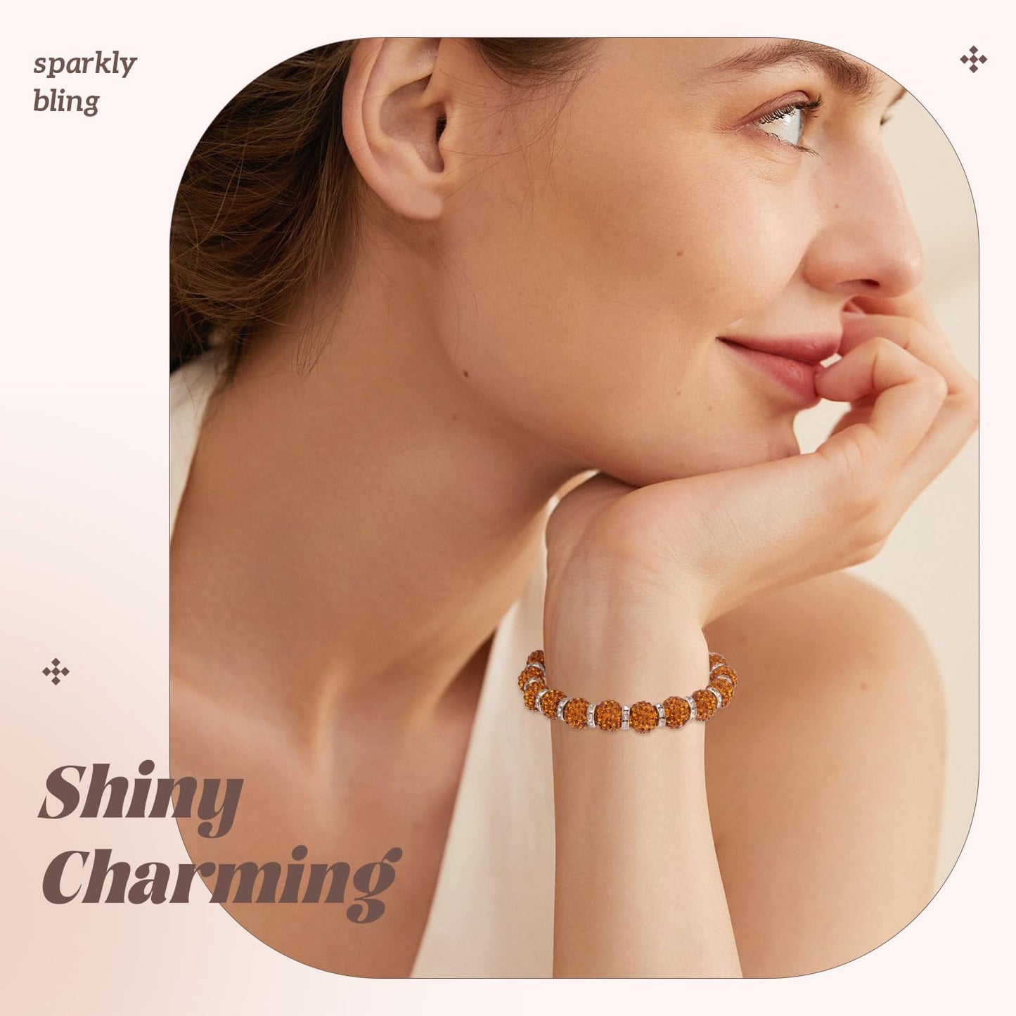 200pcs 10mm Rhinestone Beads for Jewelry Making, Brown Shiny Round Disco Ball Beads Bulk, Sparkle Crystal Clay Christmas for Bracelet Baseball Necklace Earring Crafting and DIY