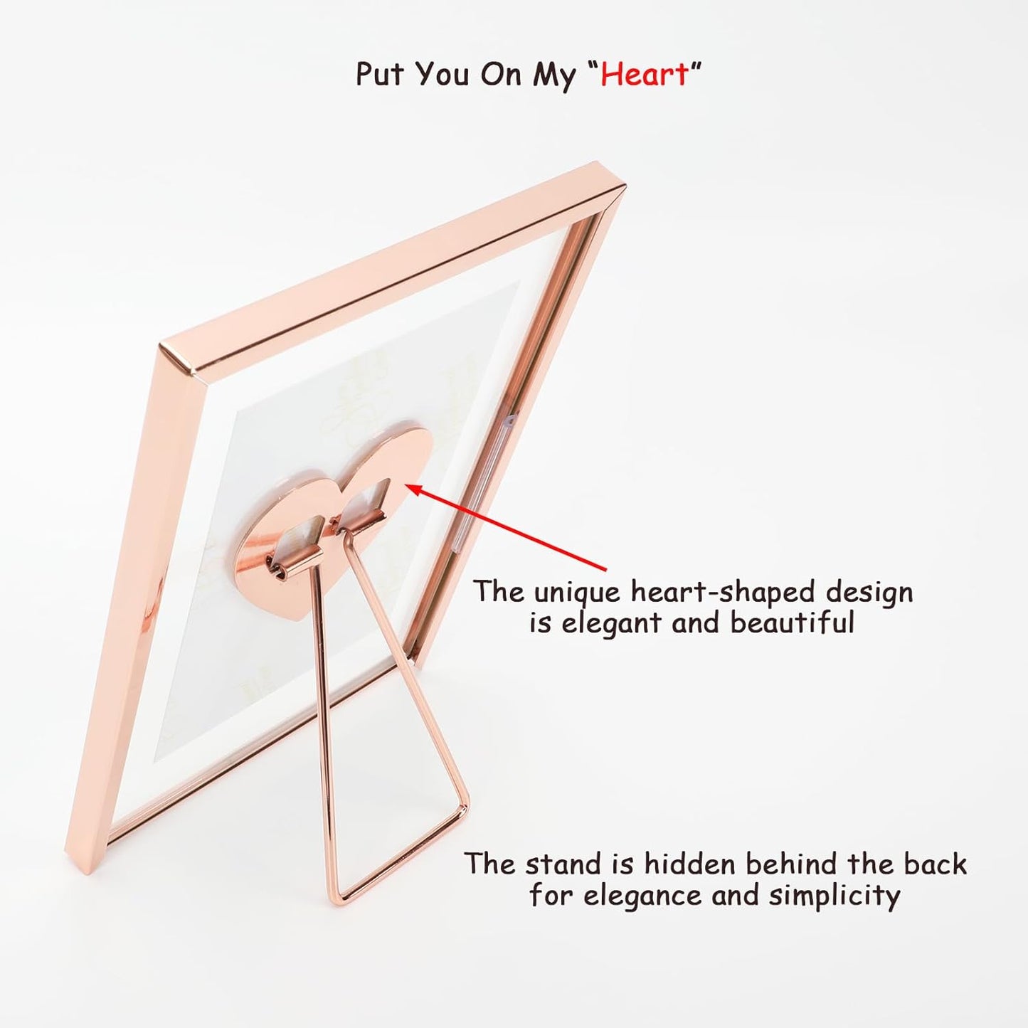 Rose Gold Floating Frame (5"x7",Vertical) with “Heart”, For Picture 4x6,3x5, 2x3, Classy Gift For Mother's Day, Home or Wedding…