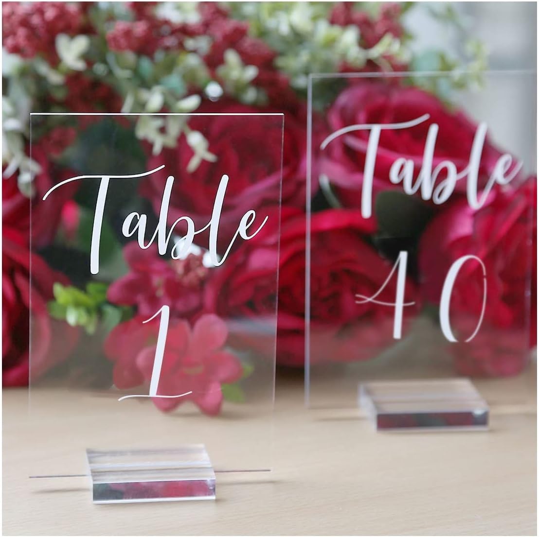 UNIQOOO Acrylic Wedding Table Numbers 1-40 with Stands | 4x6 inch Printed Calligraphy, Clear Table Number Signs and Holders | Perfect for Wedding Reception, Centerpiece Decoration, Event, Party