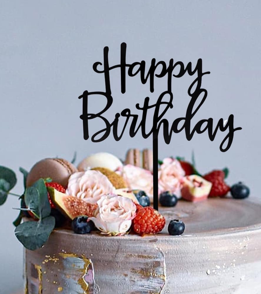 Happy Birthday Cake Topper, Black Acrylic Versatile Cake Topper for Birthday Party Decoration Ideas, Perfect Keepsake for your family and friends