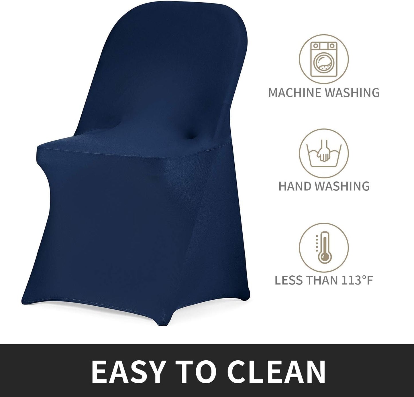 Peomeise Stretch Spandex Folding Chair Cover for Wedding Party Dining Banquet Event (Navy,6pcs)