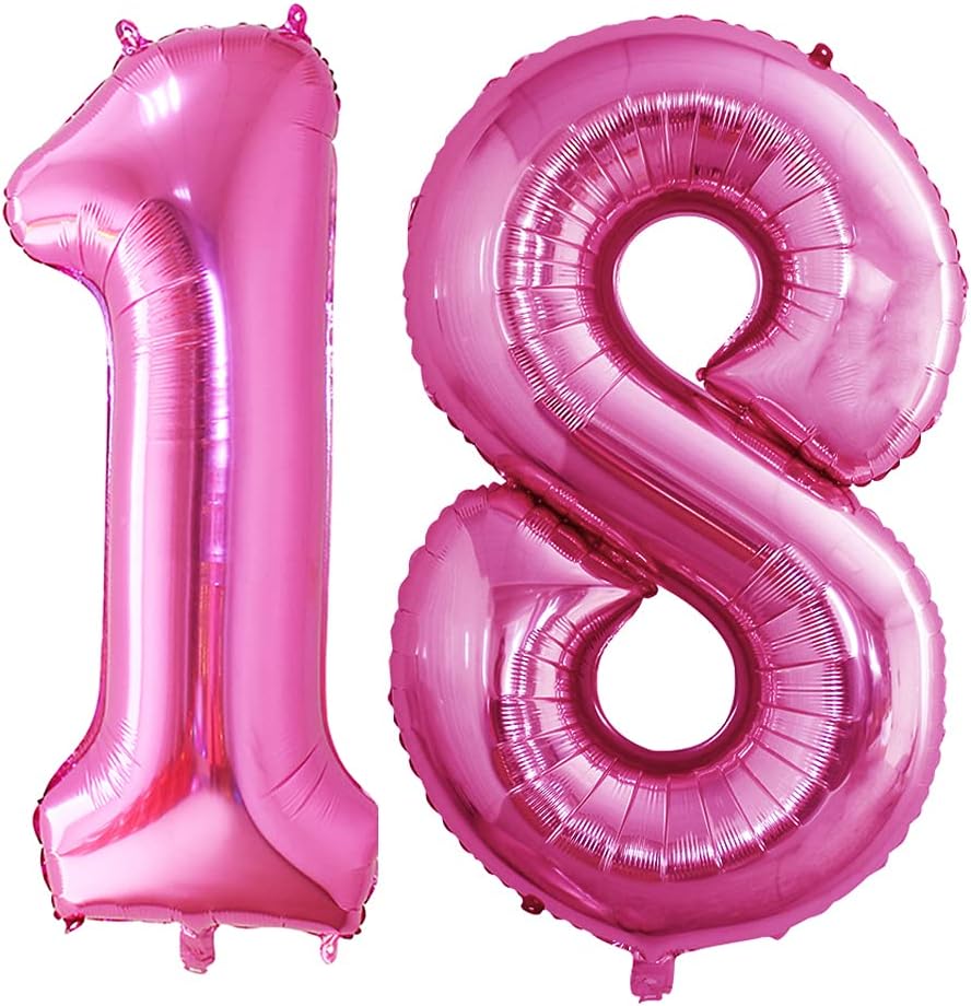 GOER Number 18 Balloons for 18th Birthday Sweet 18 Party Decorations,42 Inch Jumbo Foil Helium 81 Balloons for 81st Birthday Party Decoration (Hot Pink)