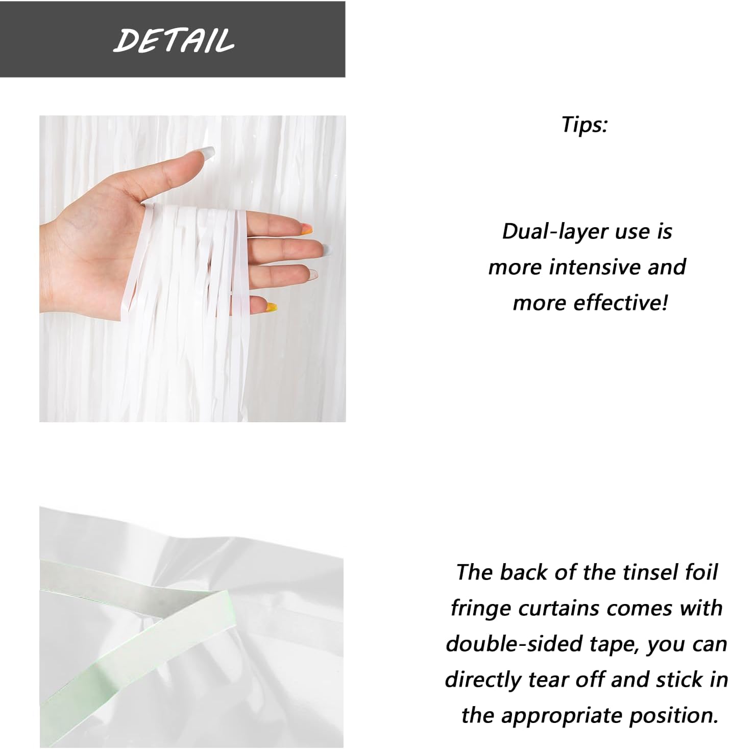 White Foil Fringe Curtain 3.3×8.3FT 2 Packs, Metallic Tinsel Curtains Party Streamers for Birthday Graduation Baby Shower Decoration (2pcs,3.3FT×8.3FT, White)