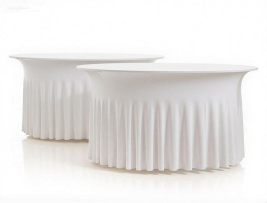 2 Pack Ivory Spandex Round Tablecloths for 60 inch Tables, Wrinkle Free Stretchy Fitted 120inch Round Table Covers 5FT with Ruffle Table Skirt for Wedding Party Dining Banquet Dinning