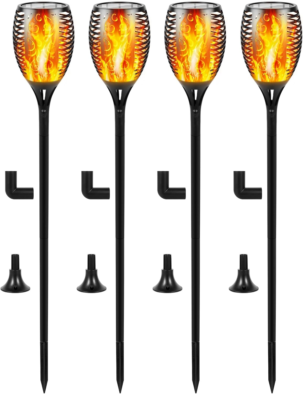 I-SHUNFA 96 LED Outdoor Waterproof Solar Torch Lights with 3 Modes—Flickering Flame, Fade Effect, or Full Brightness Automatic On/Off Landscape Decorations and Security Lights (4, Warm)