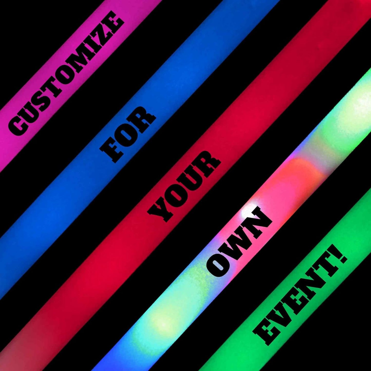 Pack of 12 Custom LED Party Foam Light Sticks Batons for Quinceaneras, Sweet 16, Bat Mitzvah, Parties, Birthdays, Guests, Party, Promotions 3 Color Lighting Modes Batteries 16"