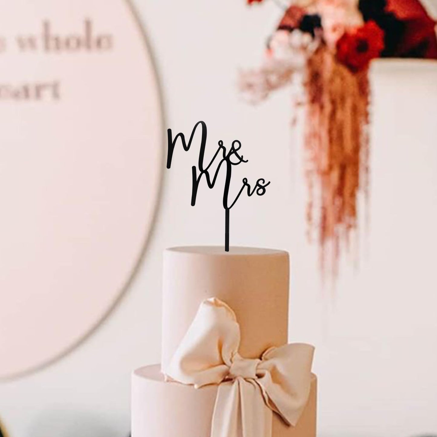 Mr & Mrs Black Acrylic Cake Topper, Bride and Groom Cake Topper Wedding Decoration(Design 02)