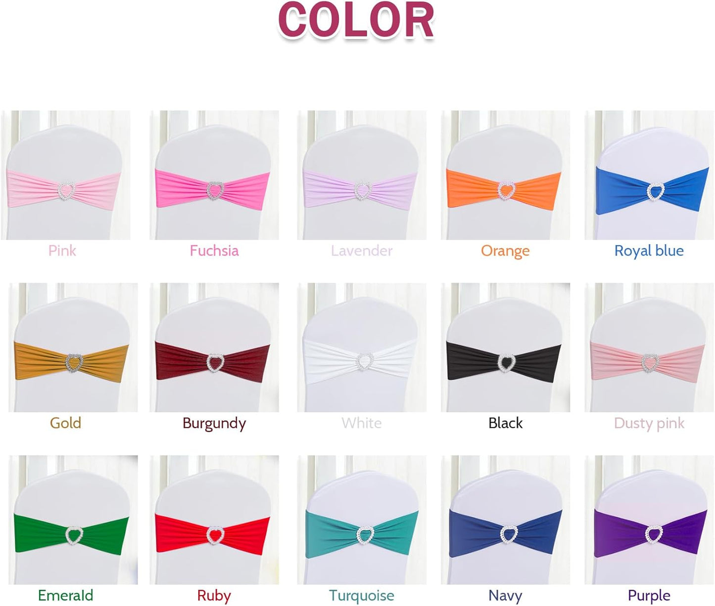 Howhic Pack of 30 Spandex Chair Sashes Bows Stretch Chair Cover Band with Buckle Slider Universal Elastic Chair Ties for Wedding Banquet Party Event Decoration (Purple)