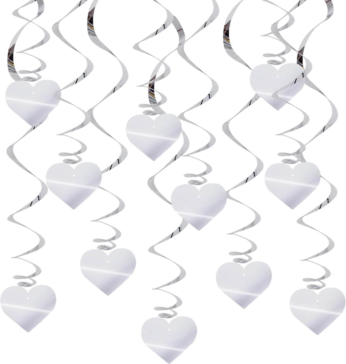 BEISHIDA Happy Valentine's Day Hanging Swirls Valentine's Decorations Silver Heart Hanging Ornament Wedding Anniversary Engagement Proposal Party Supplies Romantic Party Decorations Pack of 15
