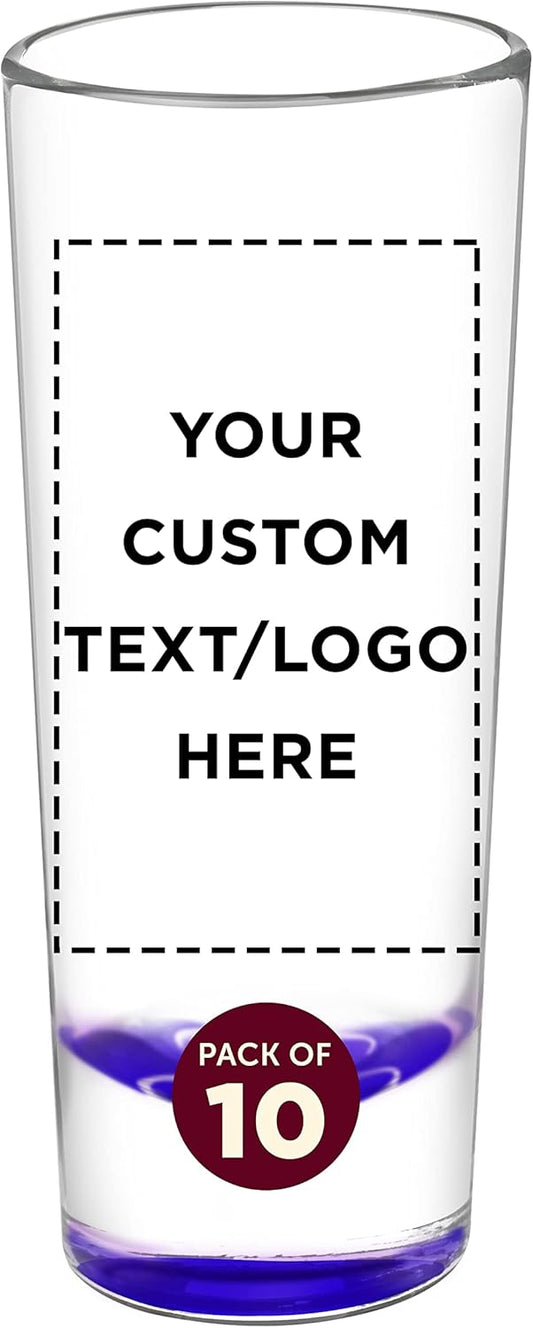 Custom Cordial Shooter Shot Glasses 2 oz. Set of 10, Personalized Bulk Pack - Great for Birthdays, Parties, Indoor & Outdoor Events - Purple