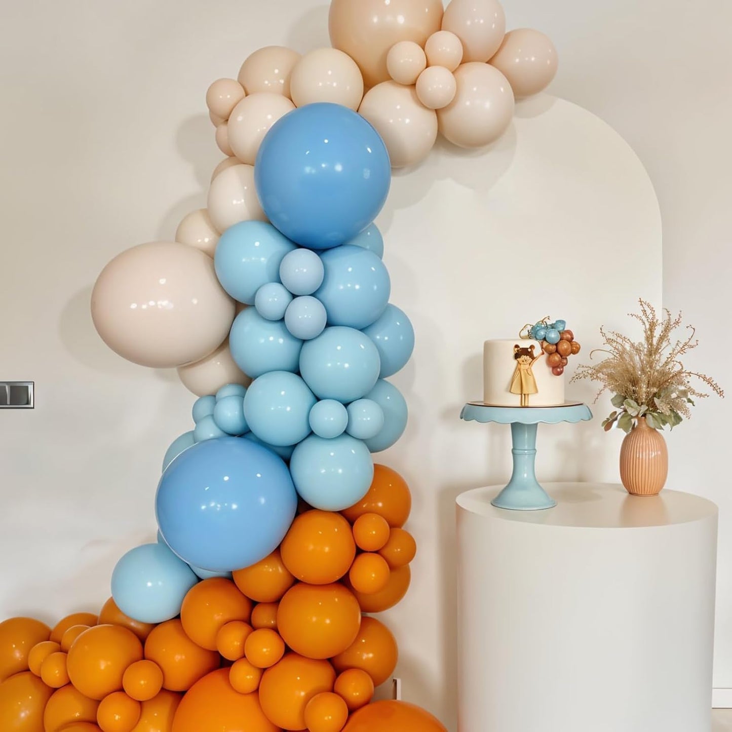 Blue and Orange Balloons, 50pcs Double Stuffed Cream White Balloons, Retro Orange Dusty Blue Teal Ivory Beige Balloon For Birthday Baby Shower Party Wedding Engagement Anniversary Graduation Decor