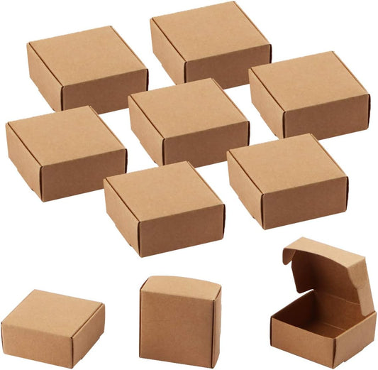 Sdootjewelry Mini Cardboard Boxes, 2.16"x 2.16" x 0.98" Mini Boxes, Jewelry Boxes Packaging 100 Packs, Brown Kraft Boxes for Ring Earrings