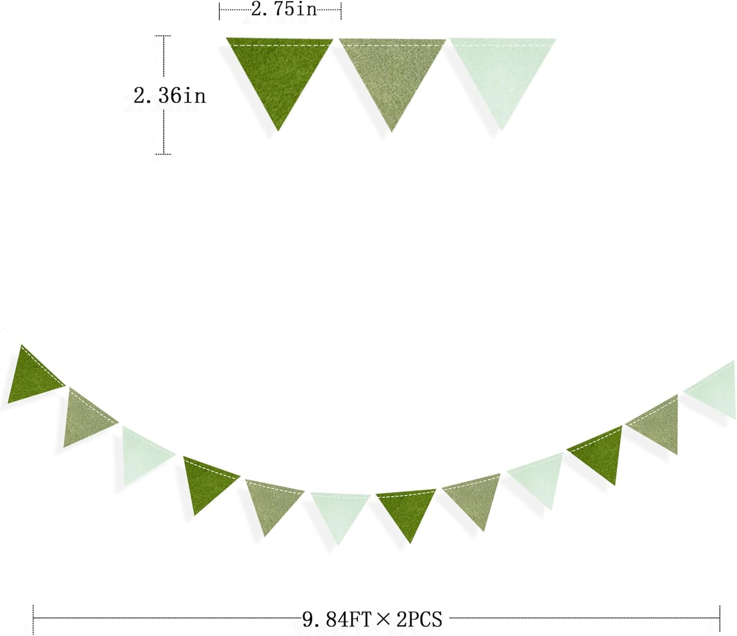 Olive Green Party Decorations Gradient Sage Green Felt Hanging Triangle Mini Bunting Pennant Banner Flag for Neutral Baby Shower Birthday Wedding Woodland Safari Jungle Party Classroom Nursery Decor