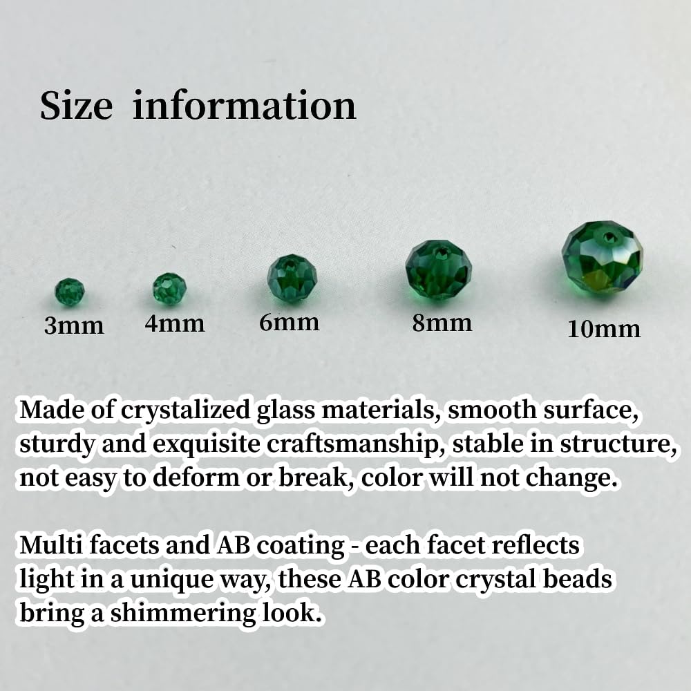 200pcs 6mm Crystal Glass Beads for Crafts Faceted Rondelle Glass Beads for Jewelry Making Crystal Spacer Beads for Necklaces Bracelets Earrings DIY Craft(Peacock Green AB)