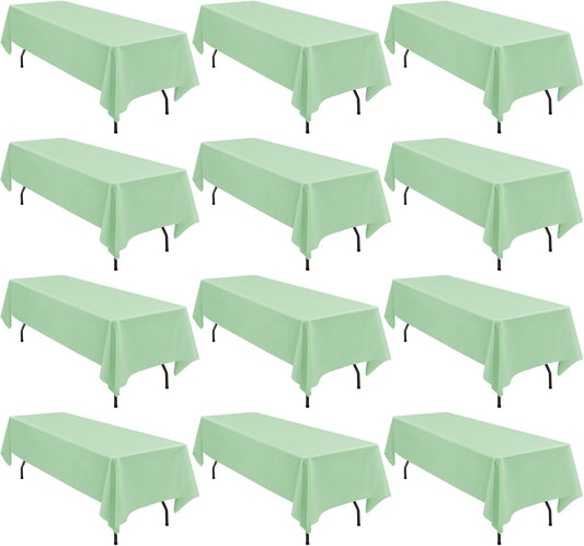 12 Pack 60 x 126 Inch Rectangle Tablecloth Sage Green Polyester Tablecloth for 8 Ft Rectangle Tables, Washable Fabric Table Cloth for Wedding Dining Table Buffet Parties Camping