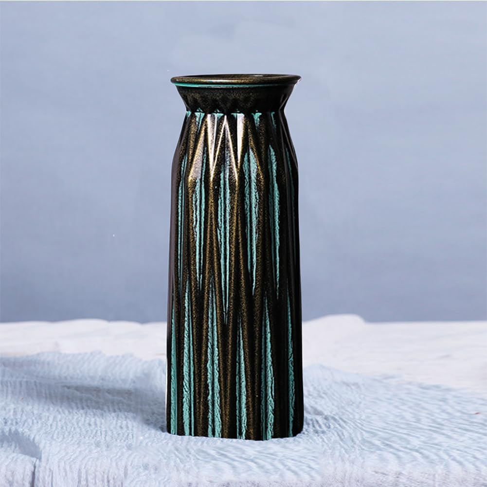 Blue Antique Vase, 12 Inches Elegant Vintage Glass Vase Rustic European Unique Chic Style for Tabletop, Kitchen, Office, Living Room Decoration