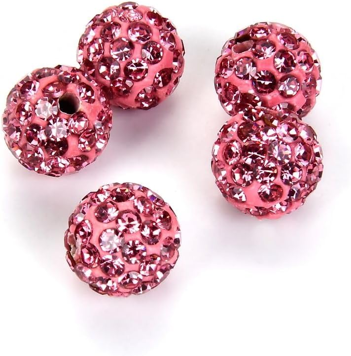 100pcs Adabele Grade A Suncatcher Crystal Rhinestone Pave Loose Beads 8mm Rose Pink Polymer Clay Disco Ball Spacers Compatible with Shamballa All Craft Jewelry Making DB8-3